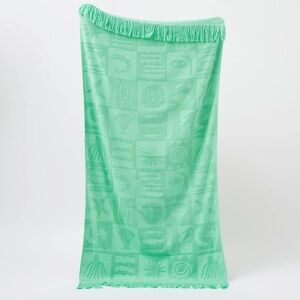 Sunnylife Damian Downey Aqua Textured Beach Towel with Fringe